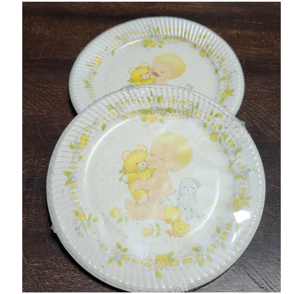 Vintage DesignWare 80s Baby Shower Party Plates Teddy Bear Puppy 2 Packs of‎ 8